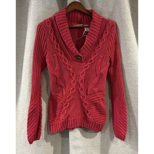 DKNY Chunky Knit Sweater‎ Women's Medium Long Sleeve Shawl Collar (Runs Small)